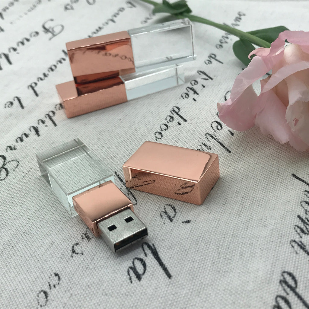 Crystal usb with rose gold lid