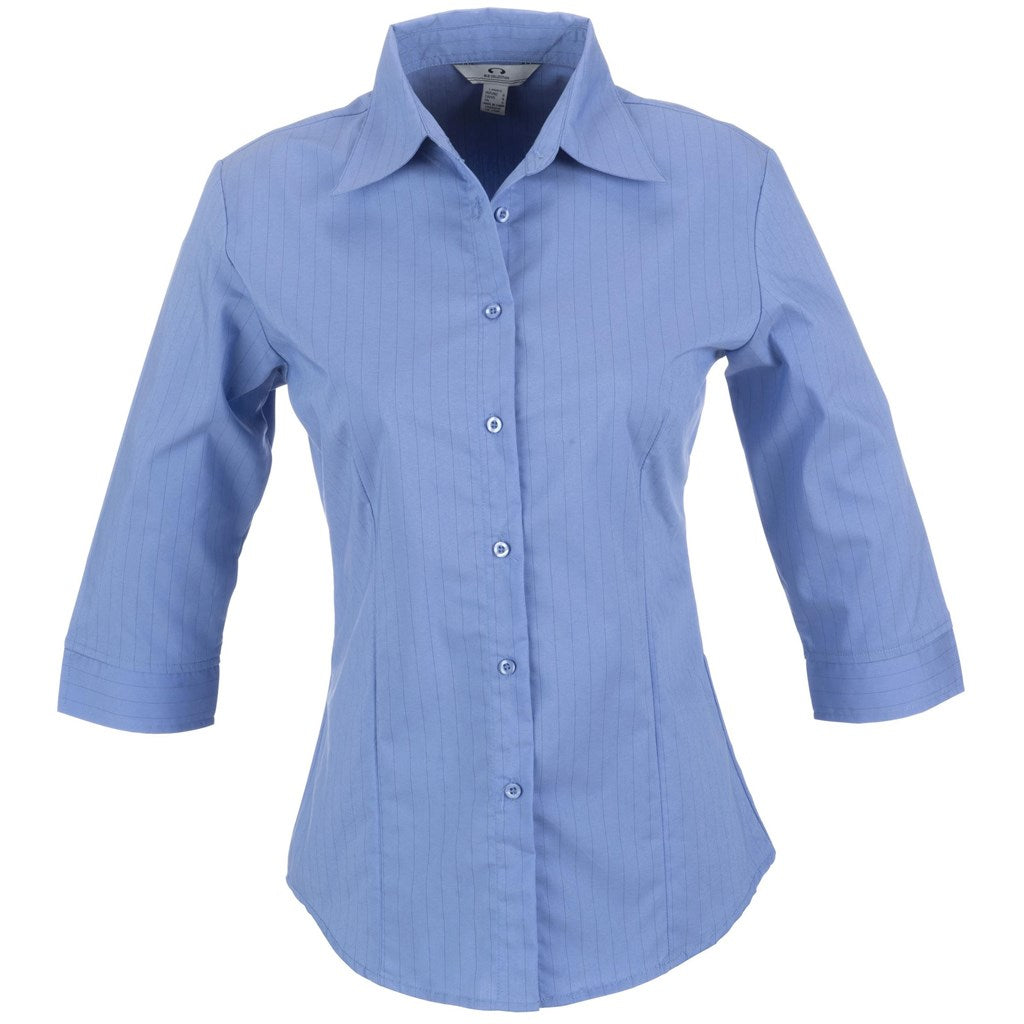 Ladies 3/4 Sleeve Manhattan Striped Shirt - Light Blue