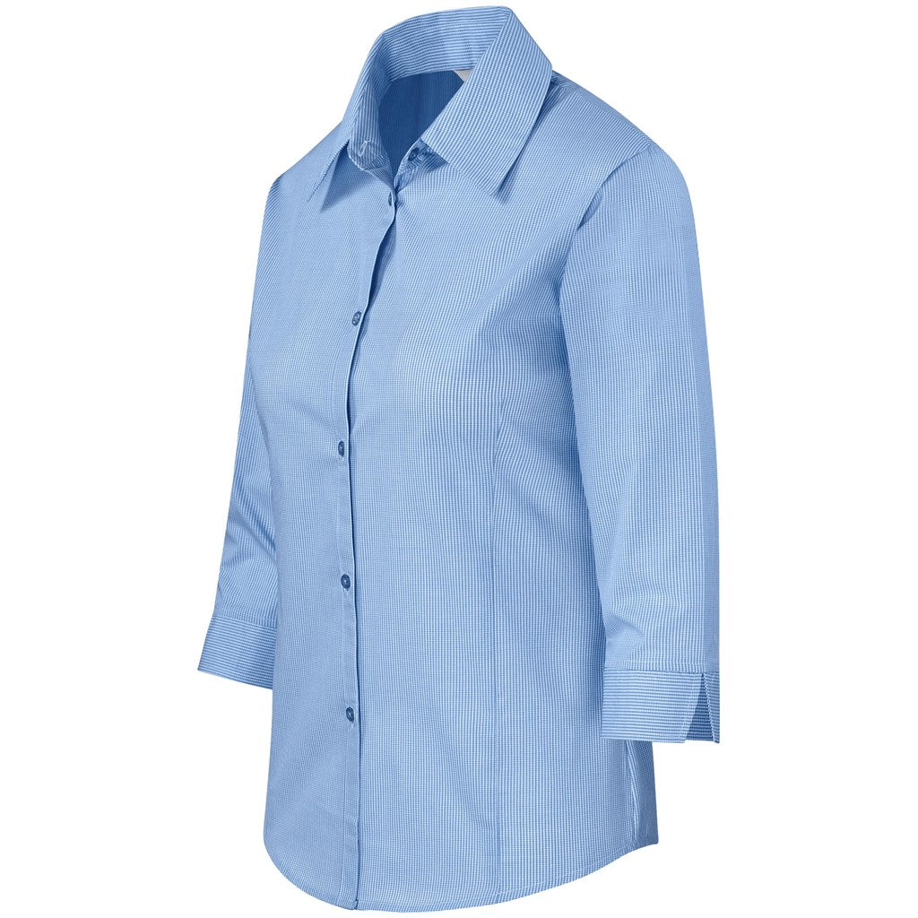 Ladies 3/4 Sleeve Micro Check Shirt