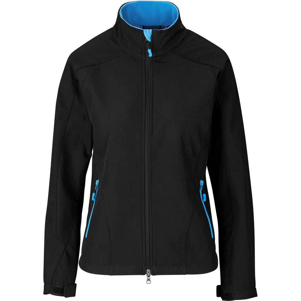 Ladies Geneva Softshell Jacket - Black Cyan