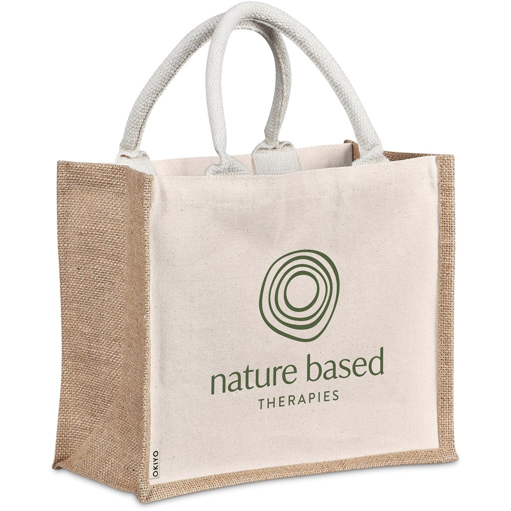 Okiyo Chinsai Midi Jute & Cotton Tote - Natural
