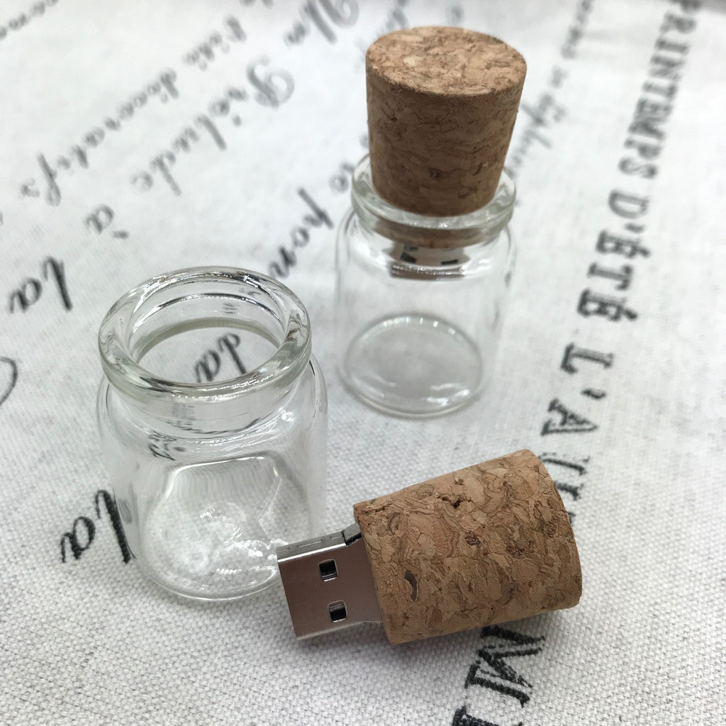 glass and cork usb. Message in a bottle USB. Message in a bottle flash drive. Bespoke gifts.