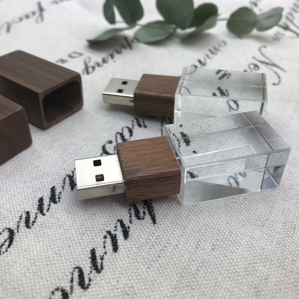 crystal usb with wooden lid